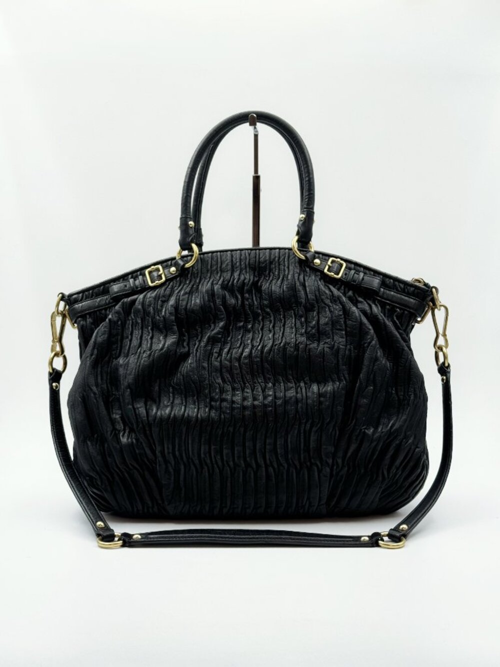 Coach Madison Gathered Leather Sophia Satchel Black Shoulder Crossbody Bag - Picture 2 of 12